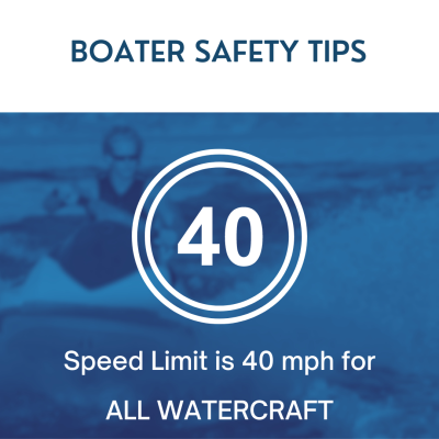jetski on water with text that reads, "40. speed limit is 40 mph for all watercraft"