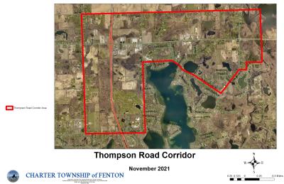 Red line outline of the area in which Fenton Township is looking to create a plan for future development